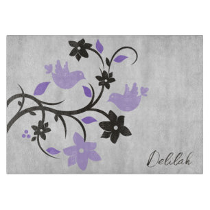 Purple Lovebirds Personalised Cutting Board