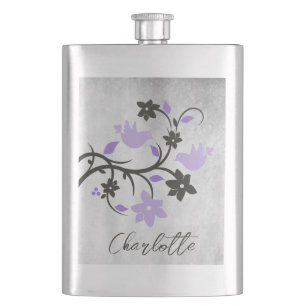 Purple Lovebirds Personalised Flask