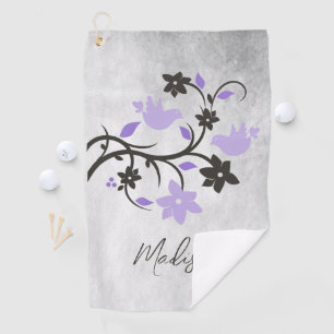 Purple Lovebirds Personalised Golf Towel
