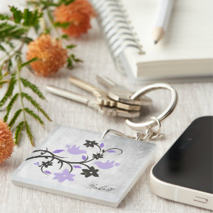 Purple Lovebirds Personalised Keychain