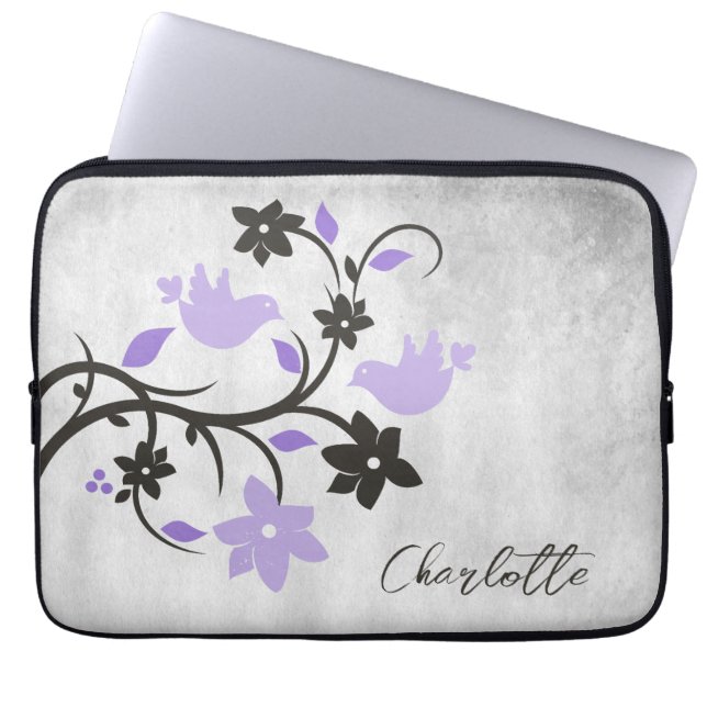 Purple Lovebirds Personalised Laptop Sleeve (Front)
