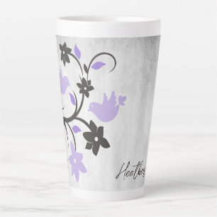 Purple Lovebirds Personalised Latte Mug