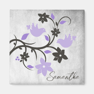 Purple Lovebirds Personalised Magnet