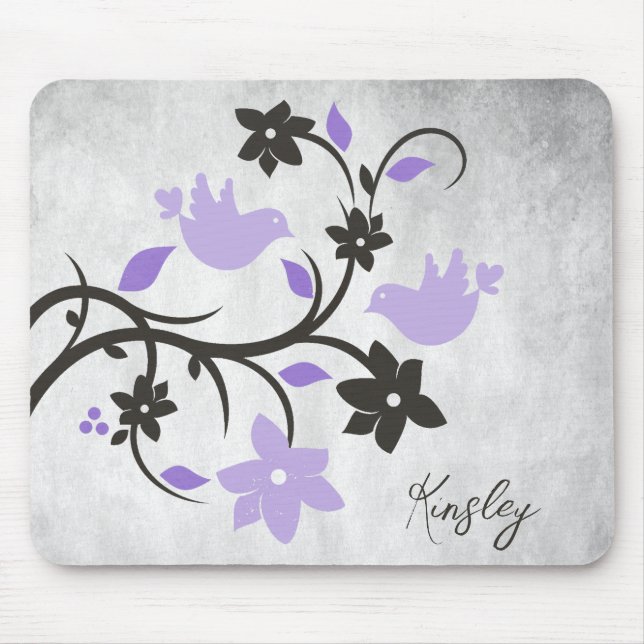 Purple Lovebirds Personalised Mouse Pad (Front)