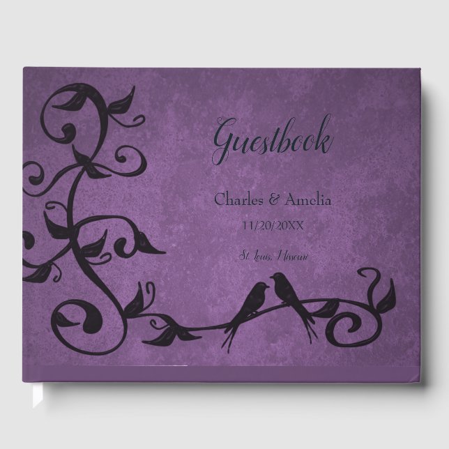Purple Lovebirds Wedding Day Guestbook (Front)