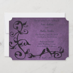 Purple Lovebirds Wedding Invitation