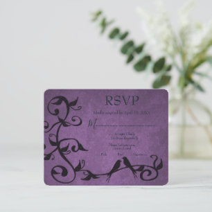 Purple Lovebirds Wedding RSVP Card