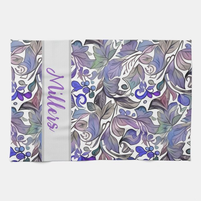Purple lovers fav! Fun Flourishes. Personalised Tea Towel (Horizontal)