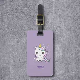 Purple Luggage Tag with a Cute Unicorn
