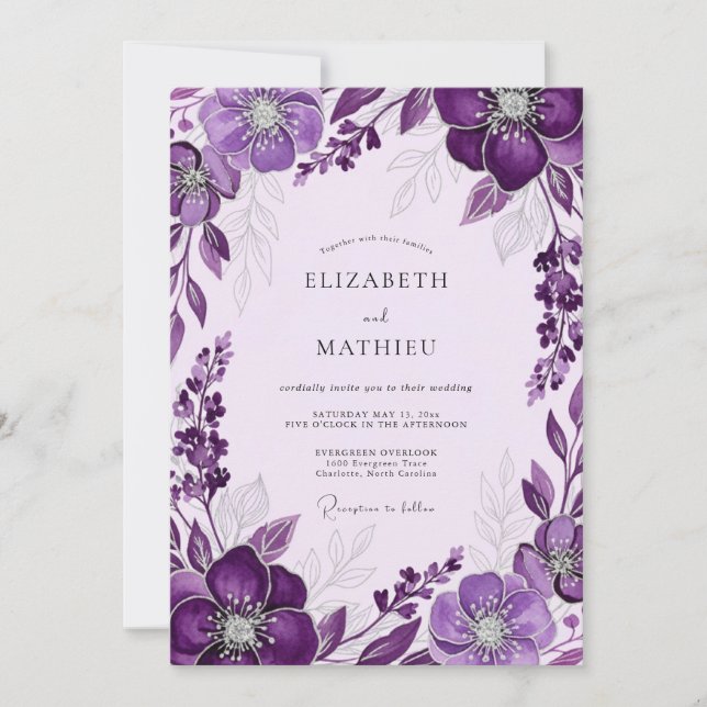 Purple Luminous Spring Wedding Invitation (Front)