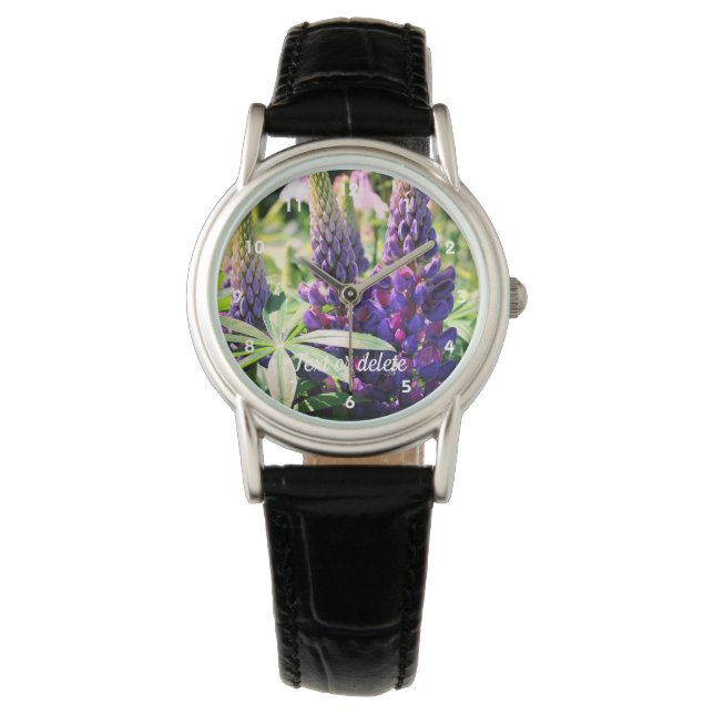 Purple Lupine Flower Trio Personalised  Watch (Front)