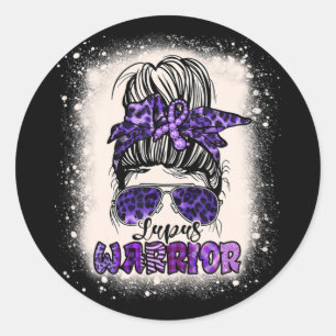 Purple Lupus Awareness Leopard Messy Bun Lupus Classic Round Sticker