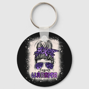 Purple Lupus Awareness Leopard Messy Bun Lupus Key Ring