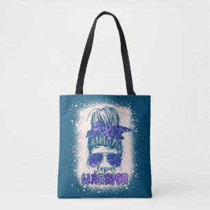 Purple Lupus Awareness Leopard Messy Bun Lupus Tote Bag