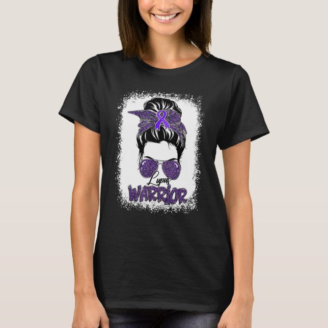 Purple Lupus Awareness Leopard Messy Bun Lupus War T-Shirt (Front)