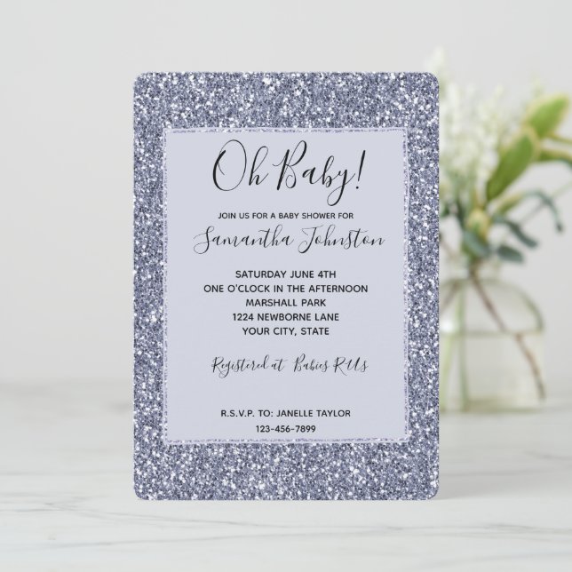 Purple Luxe Glitter Invitation (Standing Front)