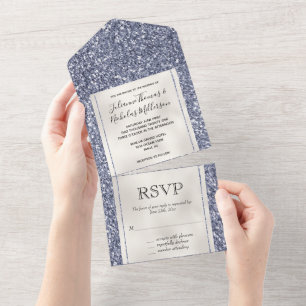 Purple Luxe Glitter Pearl White    All In One Invitation
