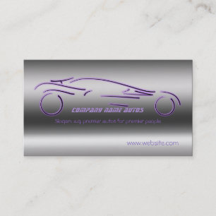 Purple Luxury Sportscar, steel-effect, auto sales Business Card