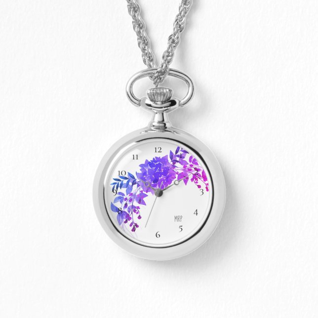 *~* Purple Magenta Blue Hydrangea Floral Watch (Front)