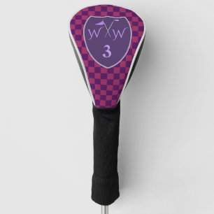 Purple & Magenta Checks with Initials & Number Golf Head Cover