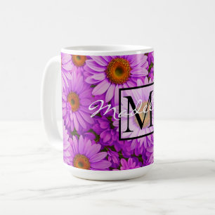 Purple magenta floral sunflower dark pink daisies  coffee mug