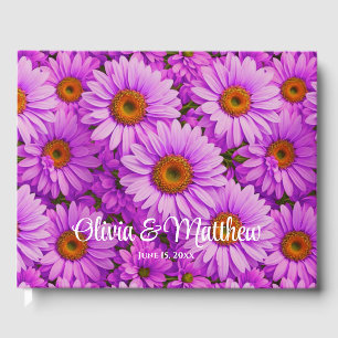 Purple magenta floral sunflower dark pink daisies  guest book