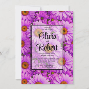 Purple magenta floral sunflower dark pink daisies invitation