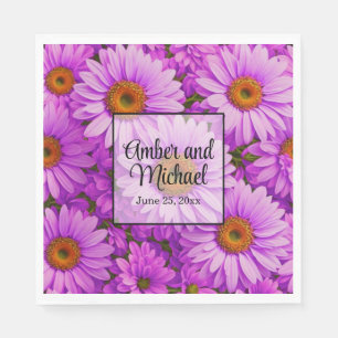 Purple magenta floral sunflower dark pink daisies napkin