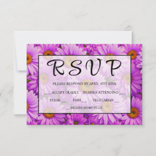Purple magenta floral sunflower dark pink daisies RSVP card