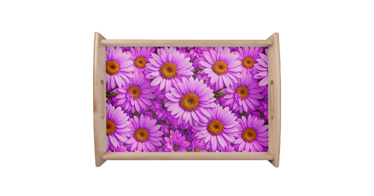 Purple magenta floral sunflower dark pink daisies serving tray Zazzle