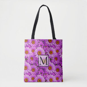 Purple magenta floral sunflower dark pink daisies tote bag