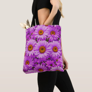 Purple magenta floral sunflower dark pink daisies tote bag