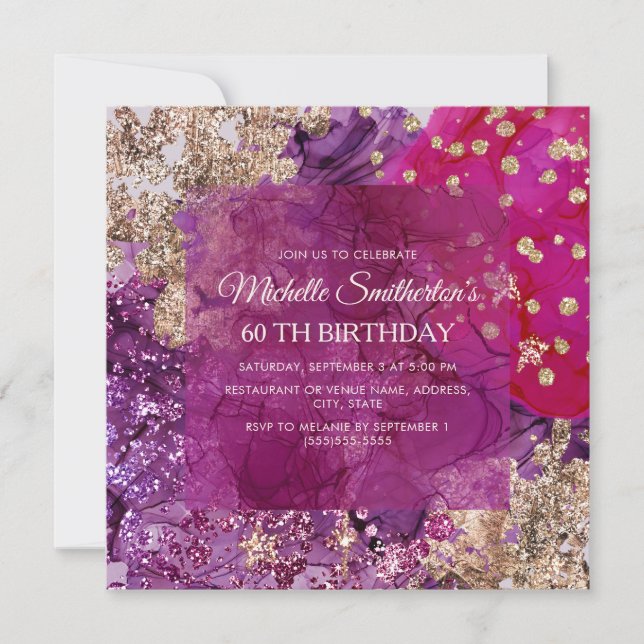 Purple Magenta Gold Abstract Luxury Invitation (Front)