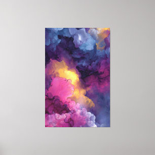 Purple Magenta Gold Alcohol Ink Nebula Flow Canvas Print