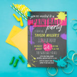 Purple & Magenta Paint Splash Paintball Party Invitation<br><div class="desc">Cool paintball party invitation with paint spatter against a dark background in purple,  hot pink,  yellow,  and turquoise.</div>