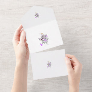 Purple-Magenta, Reddish Orange, Tealish Blue Girly All In One Invitation