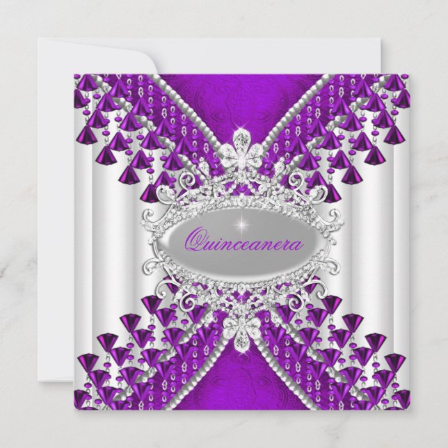 Purple Magenta White Quinceanera Birthday Party Invitation (Front)
