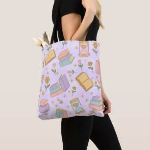 Purple Magic Books Girly Cute Wizard Witch Reader Tote Bag