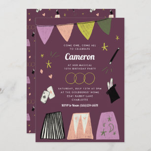 Purple Magic Show Kids Birthday Invitation