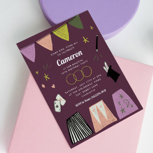 Purple Magic Show Kids Birthday Invitation