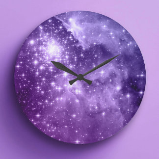 Purple Magic Stars Large Clock