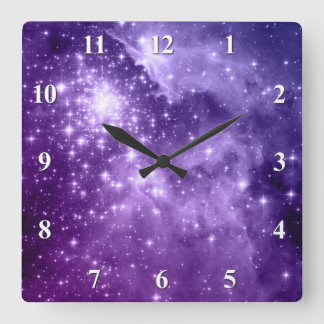 Purple Magic Stars Square Wall Clock