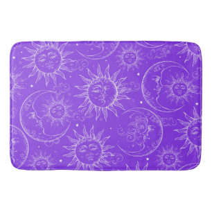 Purple Magic Vintage Celestial Sun Moon Stars Bath Mat