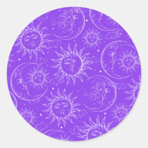 Purple Magic Vintage Celestial Sun Moon Stars Classic Round Sticker