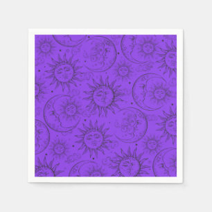 Purple Magic Vintage Celestial Sun Moon Stars Napkin