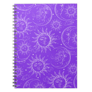 Purple Magic Vintage Celestial Sun Moon Stars Notebook