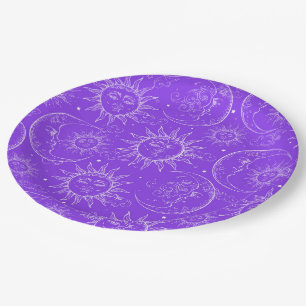 Purple Magic Vintage Celestial Sun Moon Stars Paper Plate