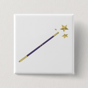 Purple magic wand with three golden stars  15 cm square badge