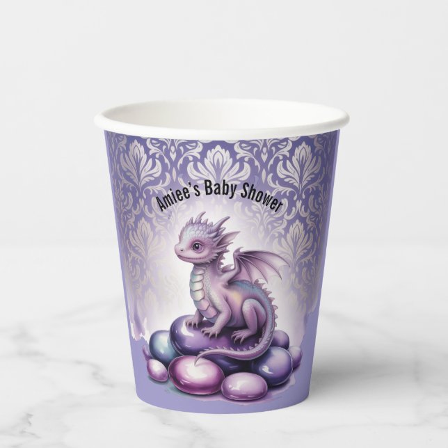 Purple Magical Dragon Baby Shower Paper Cups (Front)