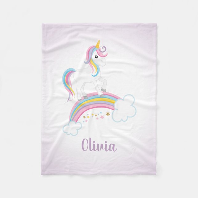 Purple Magical Rainbow Unicorn Personalised Fleece Blanket (Front)